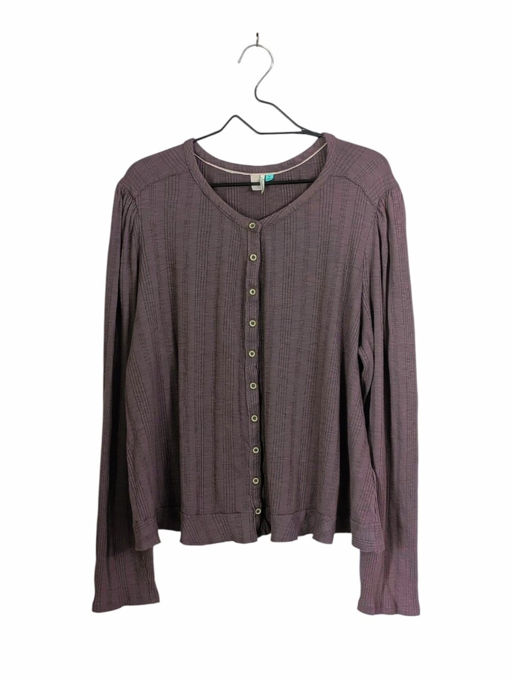 Pilco X Anthropologie Long Puff Sleeve Cardigan Top Sz 3X Mauve Taupe Button-Up